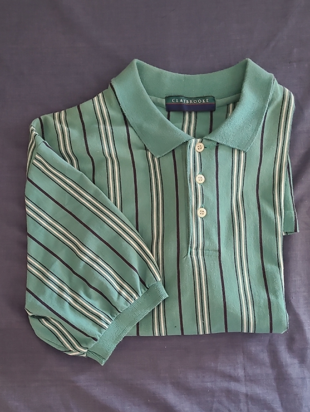 Green Striped Mens Polo Shirt